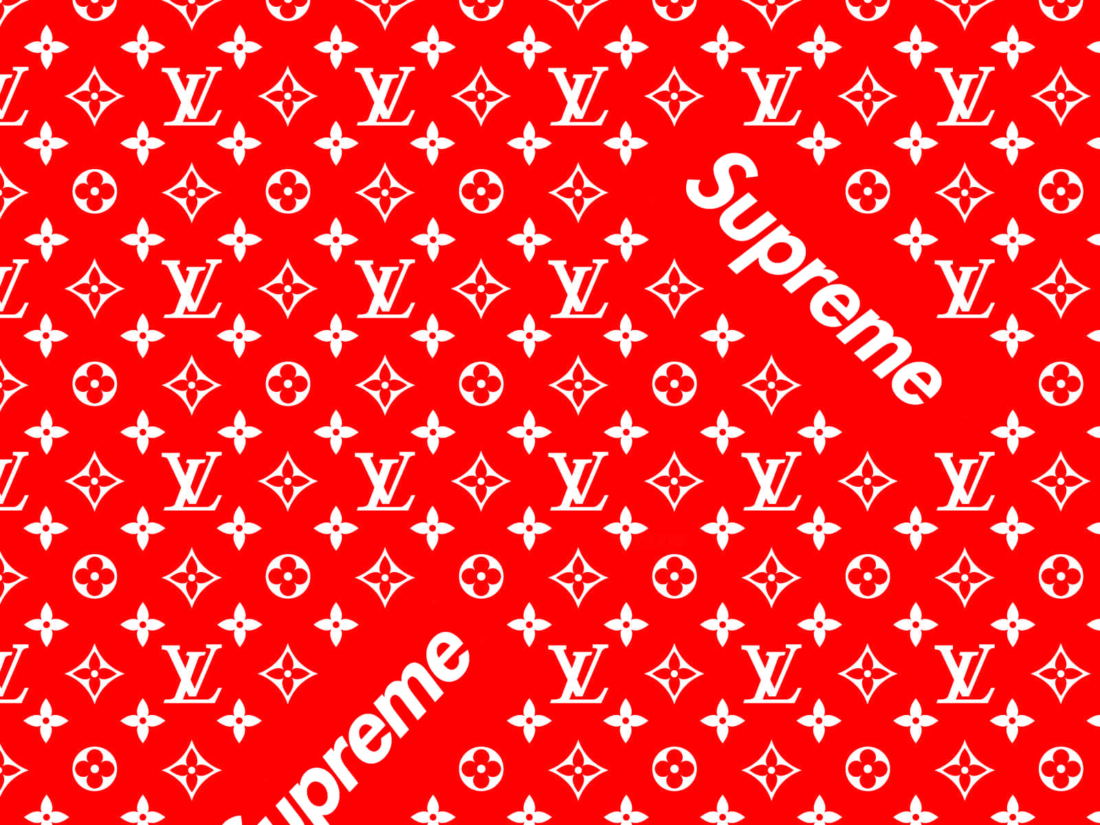 Red Supreme And Louis Vuitton Print Wallpaper