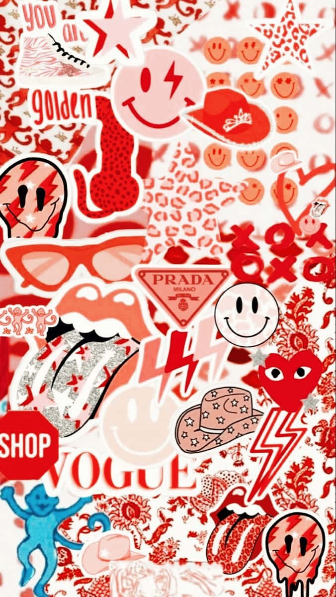 Redand White Branded Collage Aesthetic Wallpaper