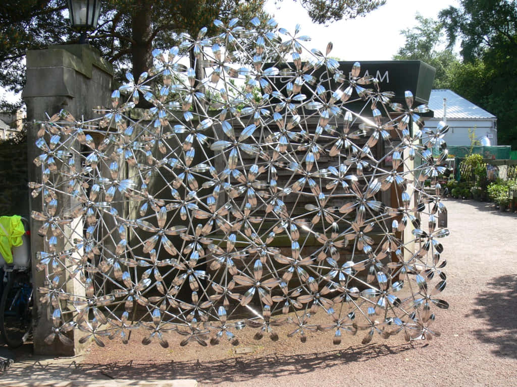 Reflective Metallic Flower Sculpture Royal Botanic Garden Edinburgh Wallpaper