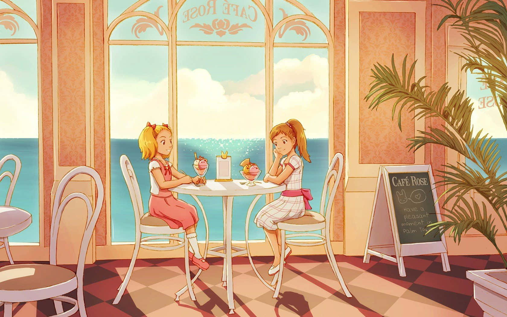 Relax And Enjoy A Coffee At Cafe Anime Wallpaper