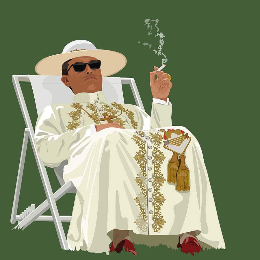 Relaxed Papal Figure Illustration Wallpaper