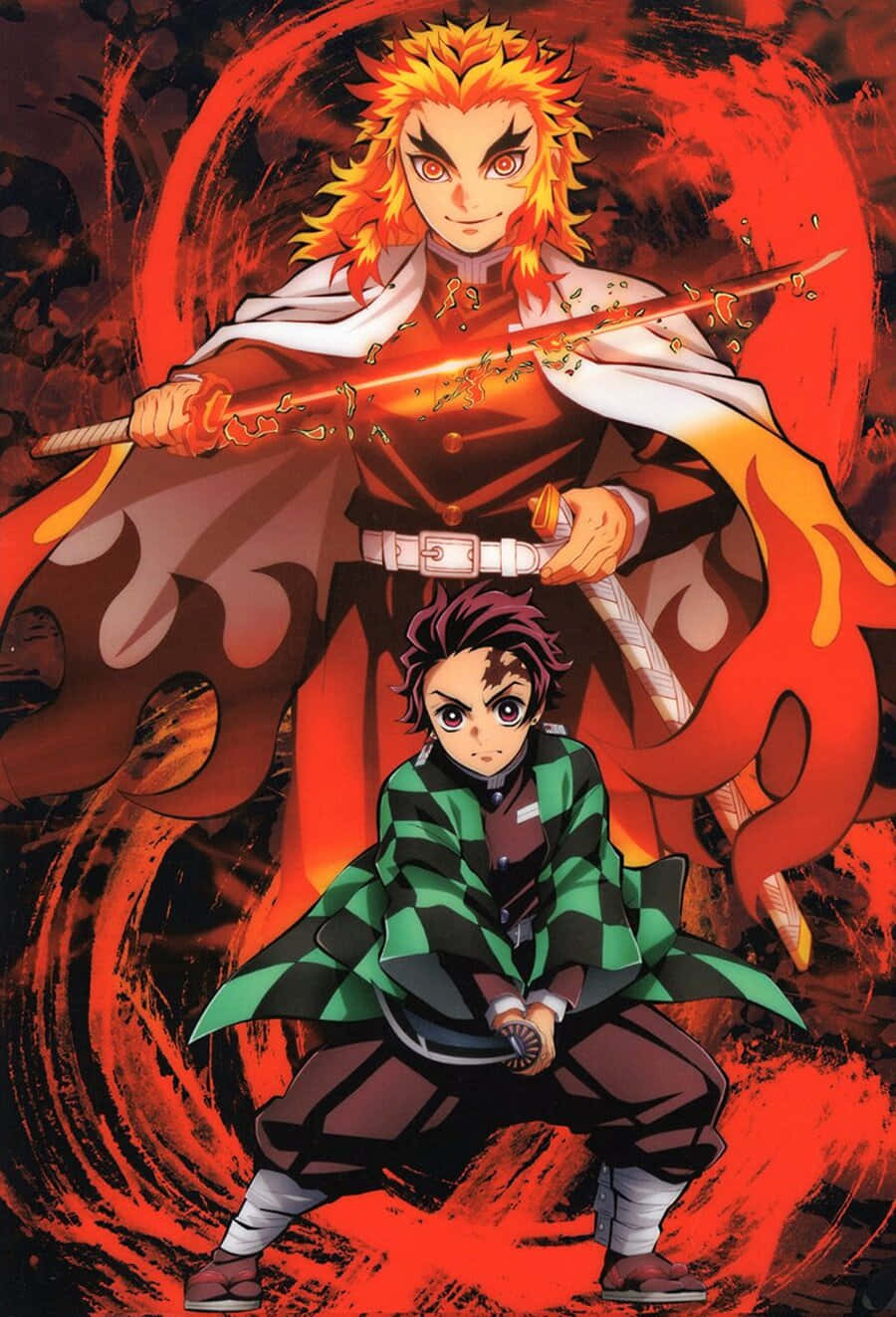 Rengoku And Tanjiro, Fiery Heroes Of Demon Slayer Wallpaper