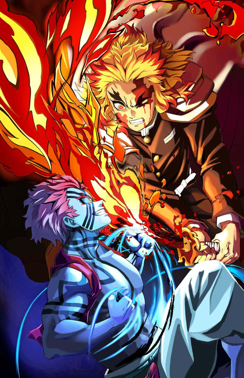 Rengoku_vs_ Akaza_ Battle_ Flames Wallpaper