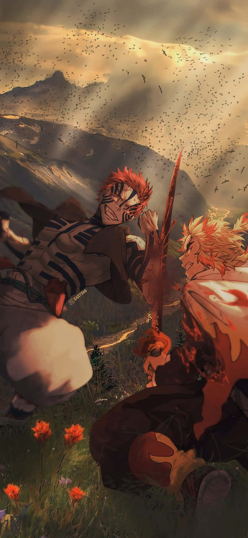 Rengoku_vs_ Akaza_ Epic_ Confrontation Wallpaper