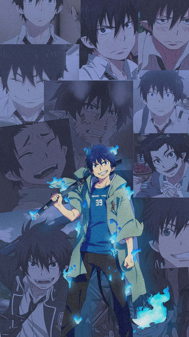 Renzo Shima Blue Flames Collage Wallpaper