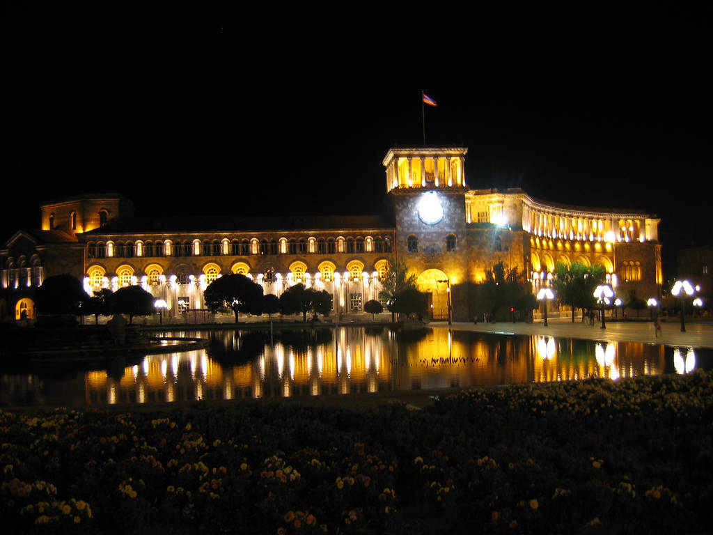 Republic Square In Yerevan At Night Wallpaper