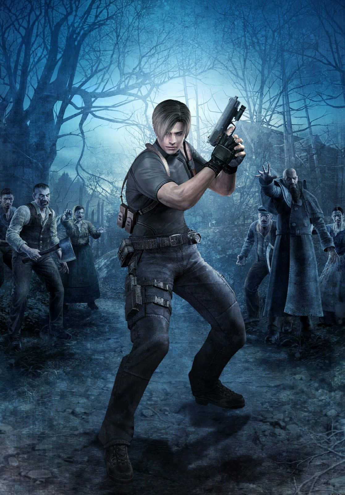 Resident Evil Hero Standing Against Zombies Wallpaper