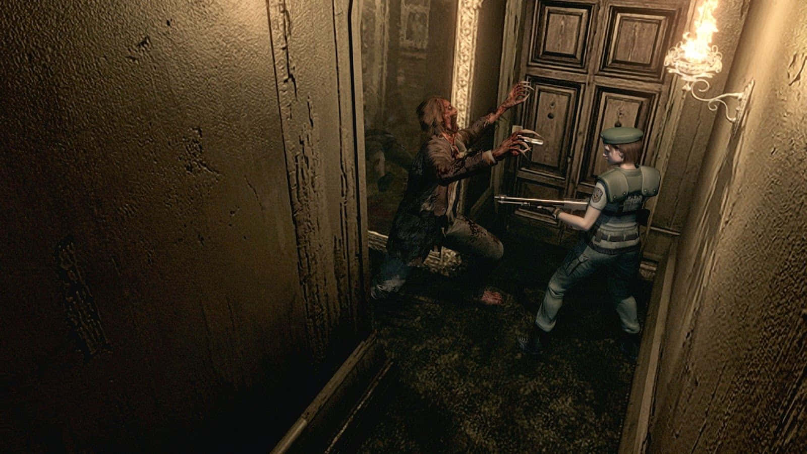 Resident Evil Spencer Mansion Zombie Encounter Wallpaper