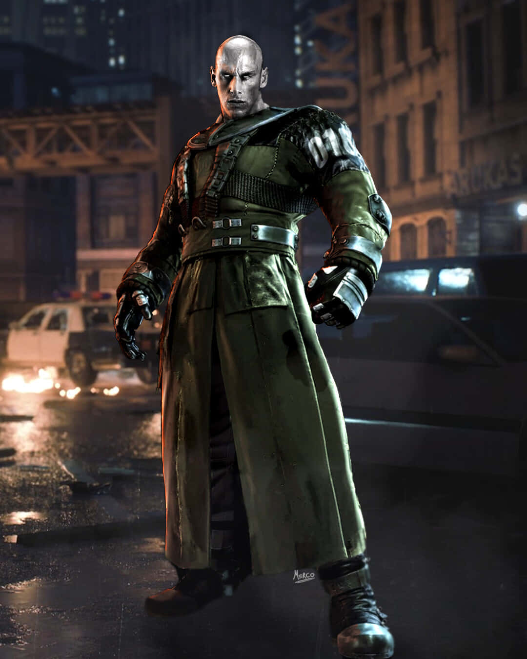 Resident Evil Tyrant Standingin Rainy City Wallpaper