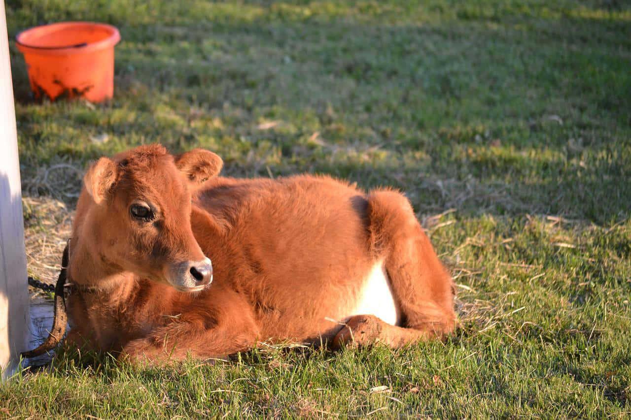 Resting Brown Calf Sunlight Wallpaper