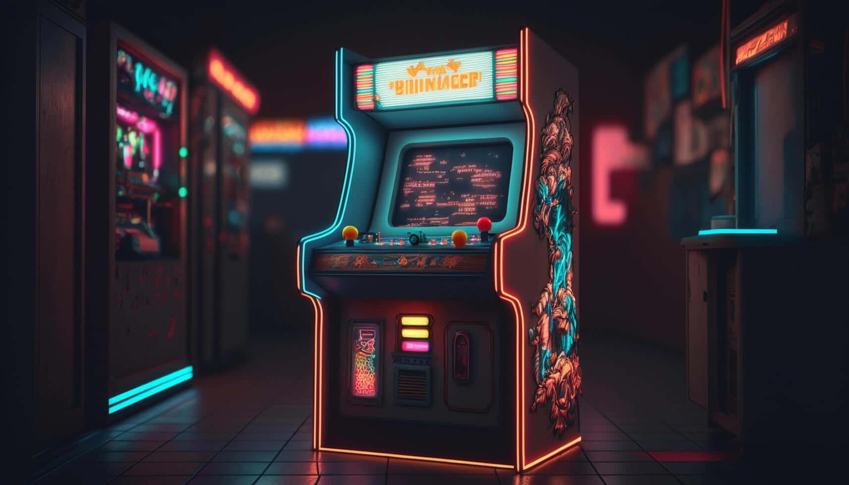 Retro Arcade Gaming Cabinet Night Scene Wallpaper