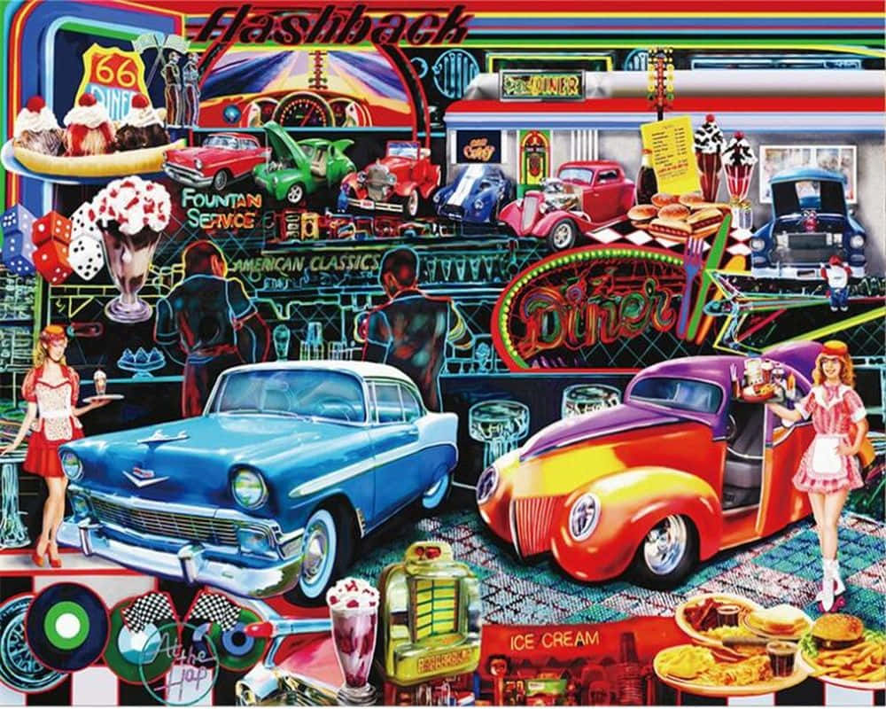 Retro Diner Old School Memorabilia Wallpaper