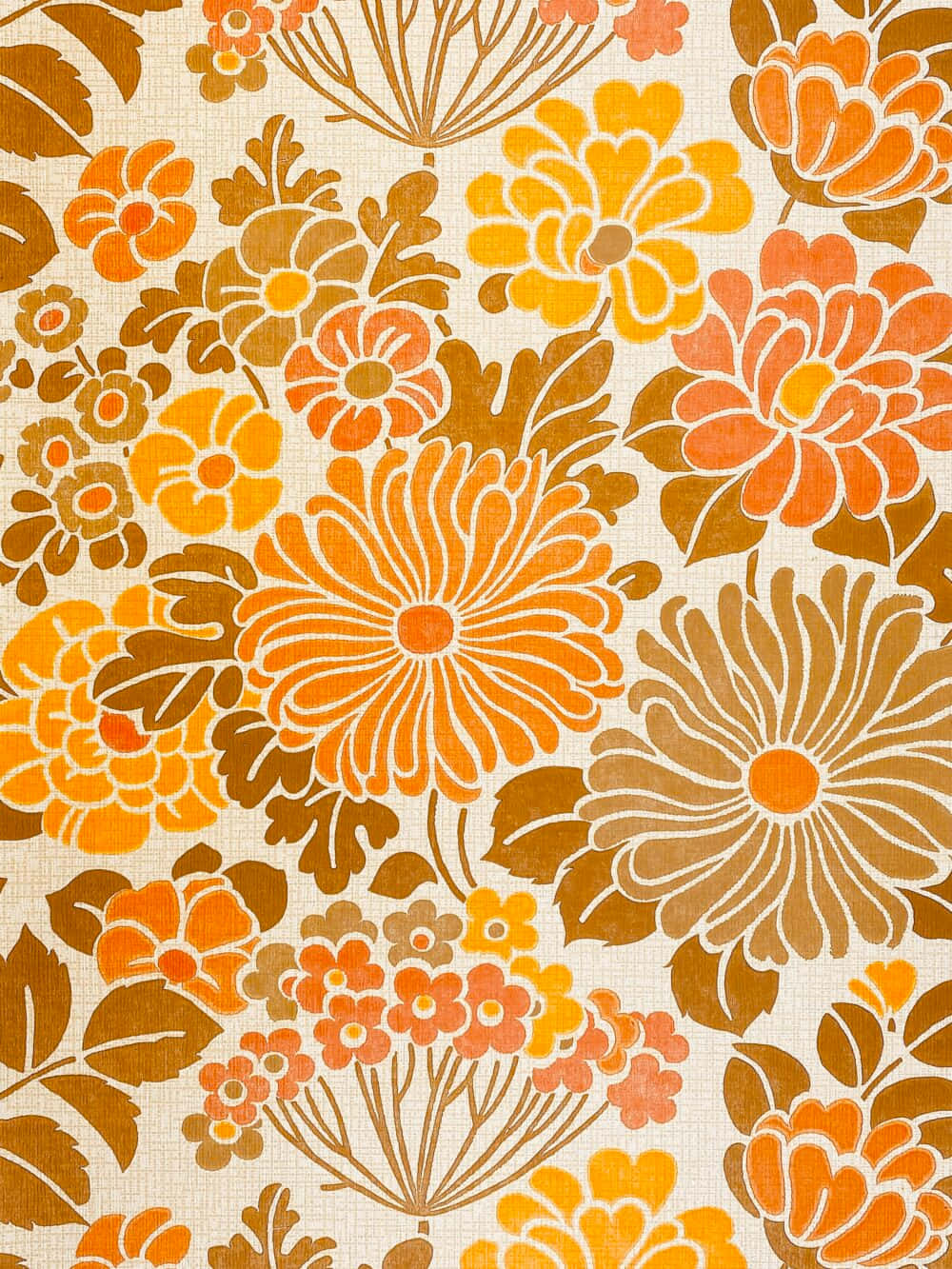 Retro Floral Orange Pattern Wallpaper