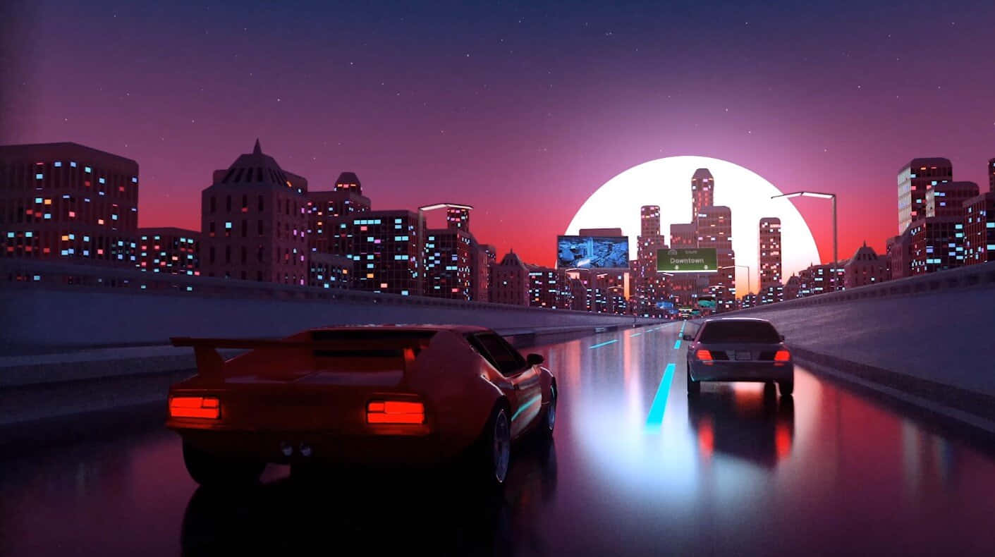 Retro_ Futuristic_ Cityscape_ Sunset Wallpaper