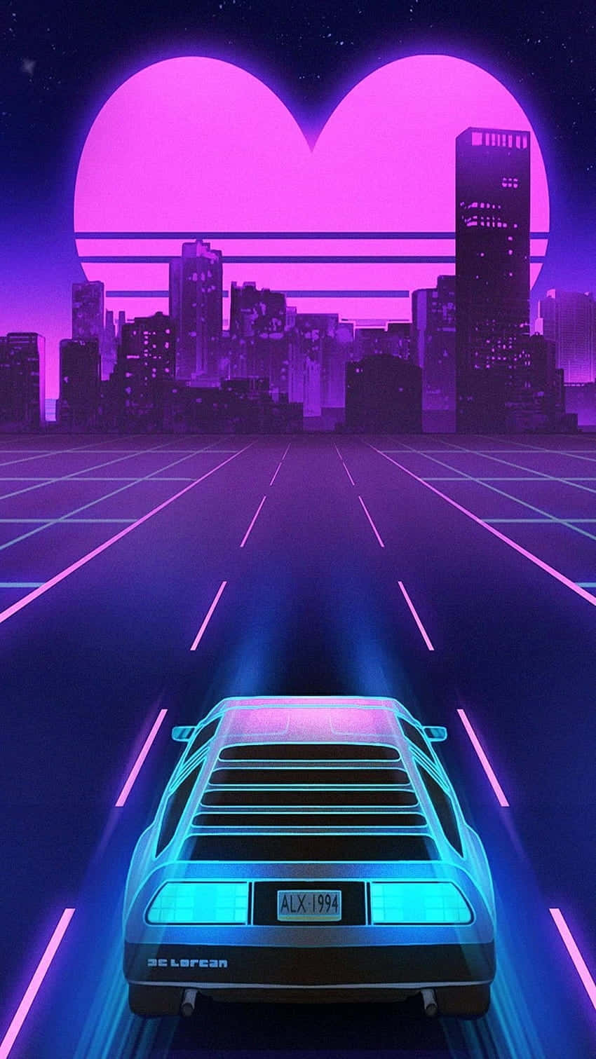 Retro Futuristic Cityscapewith Car Wallpaper