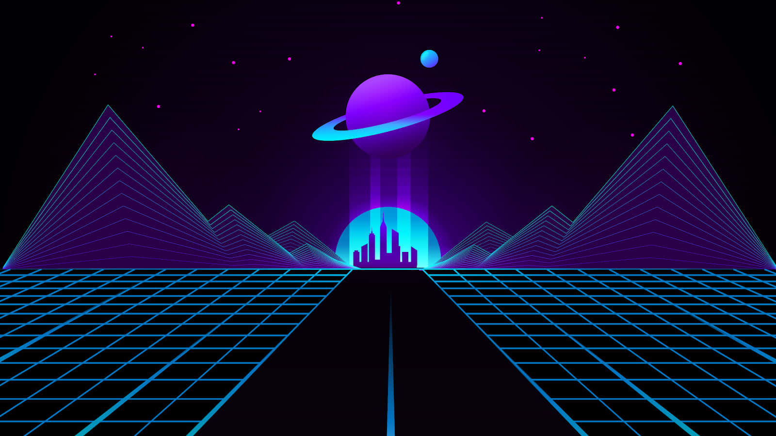 Retro Futuristic Synthwave Landscape Wallpaper