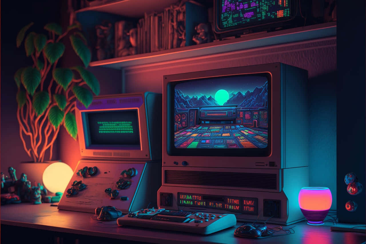 Retro Gaming Night Ambiance Wallpaper