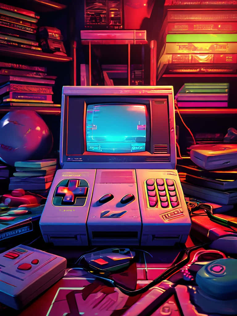 Retro_ Gaming_ Setup_ Glow Wallpaper