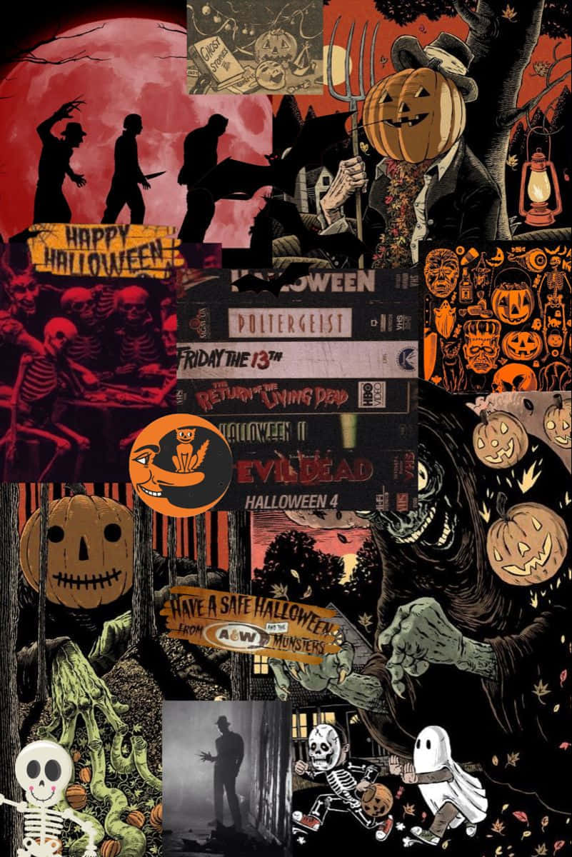 Retro Halloween Collage Vintage Horror Wallpaper