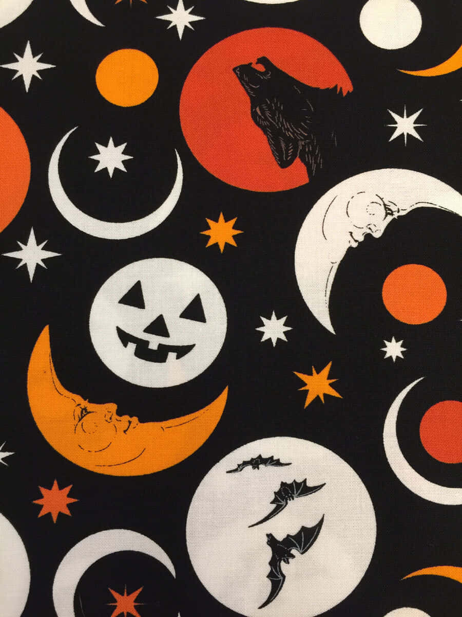 Retro Halloween Fabric Pattern Wallpaper