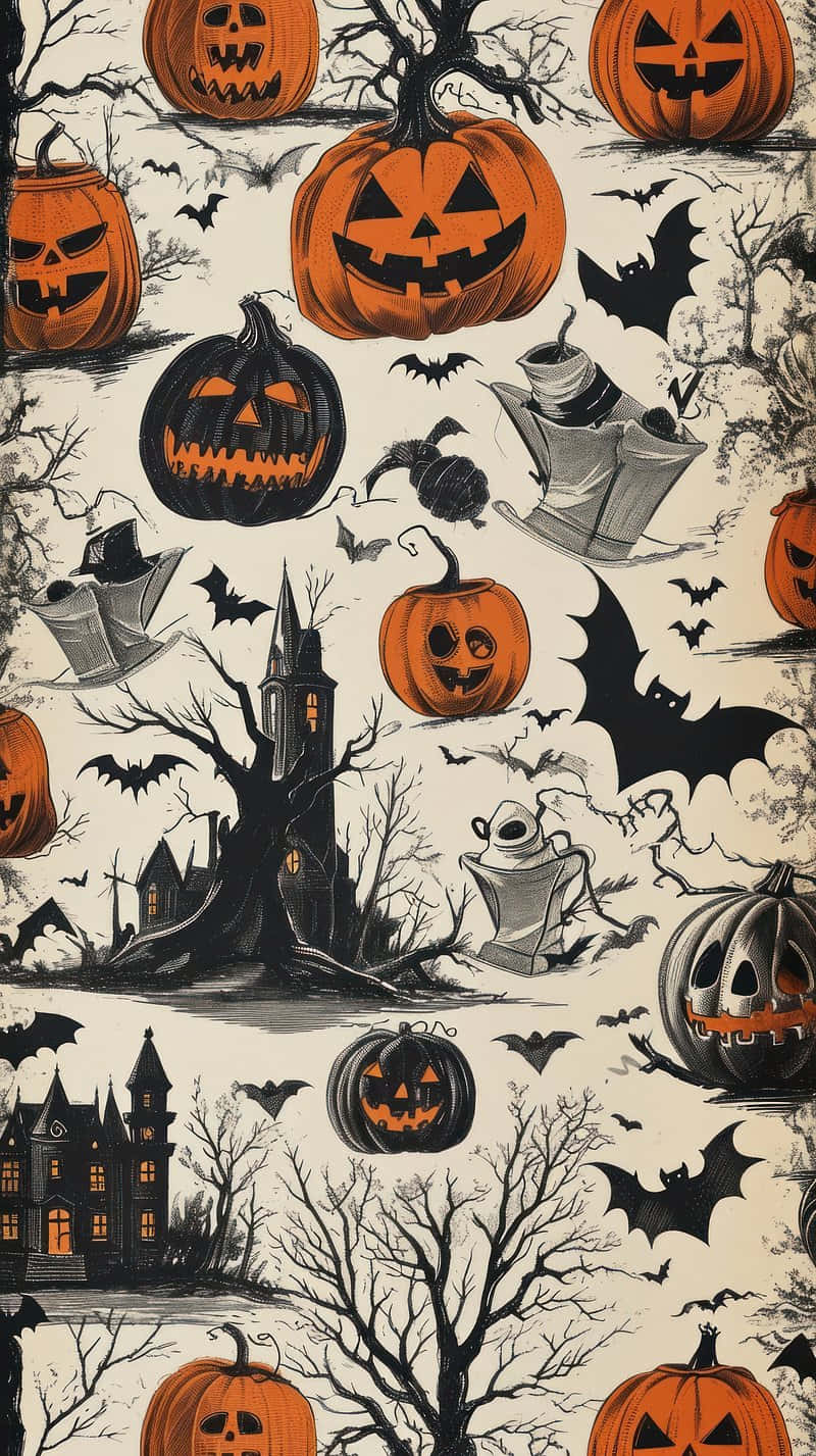 Retro Halloween Pattern Vintage Style Wallpaper