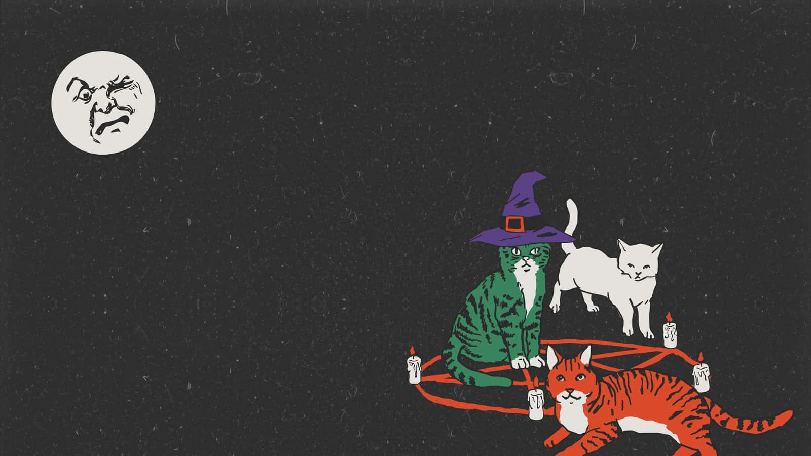 Retro Halloween Witchand Cats Wallpaper