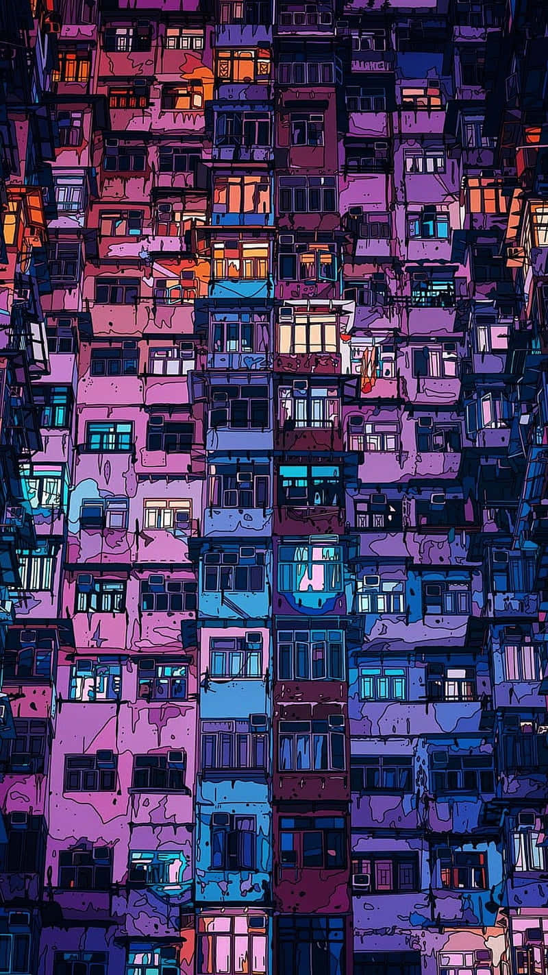 Retro Neon Apartment Facade Wallpaper