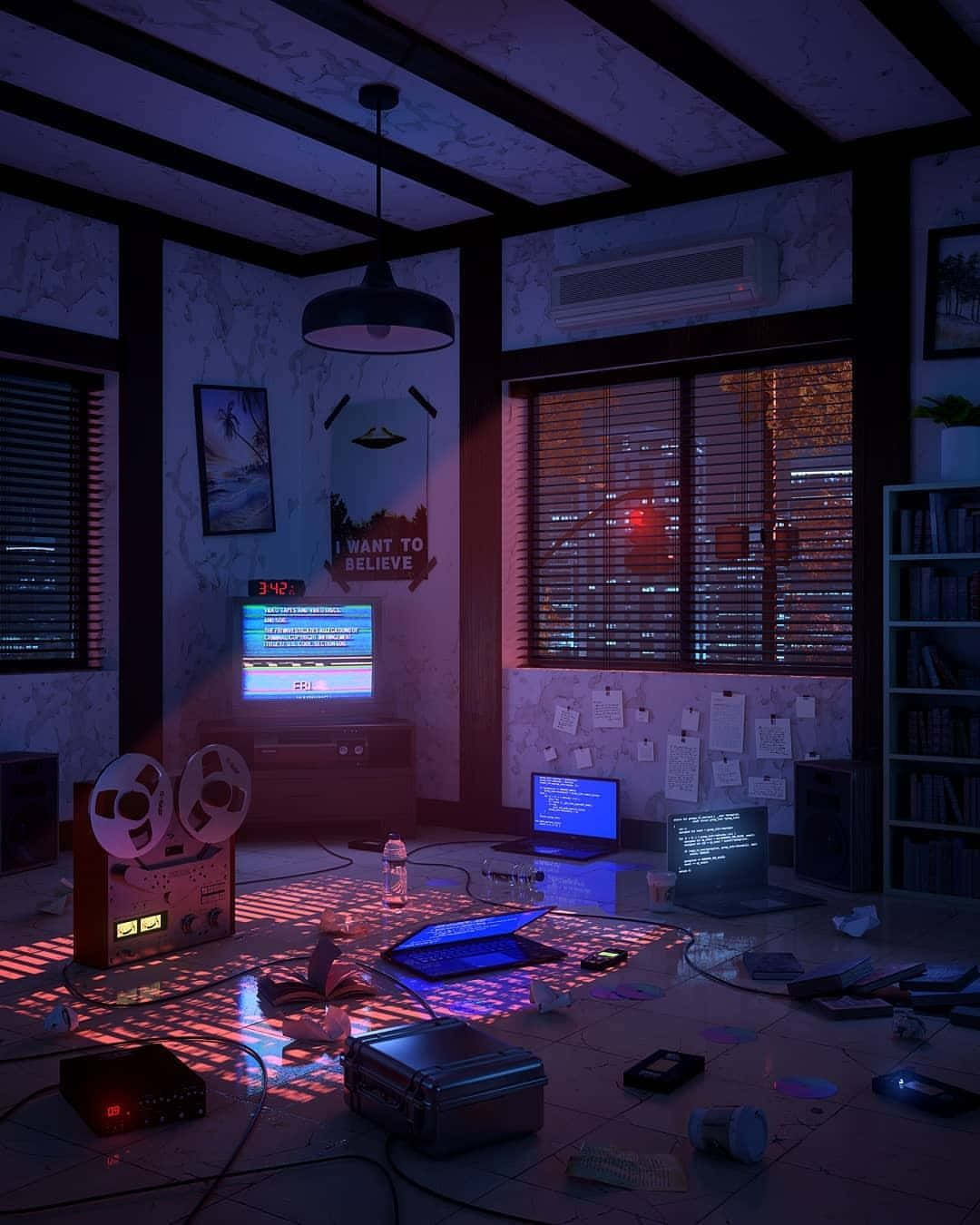 Retro Neon Room Nighttime Wallpaper