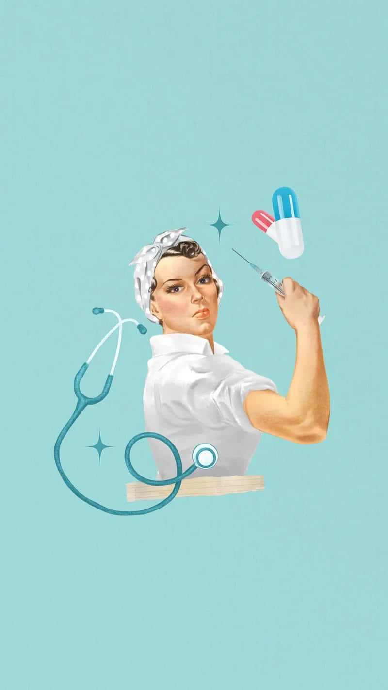 Retro Nurse Holding Syringe Aesthetic Wallpaper