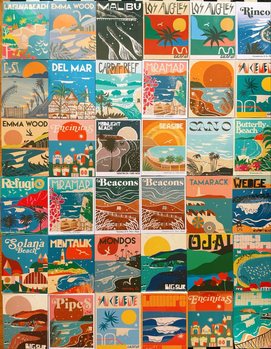 Retro Style Beach Travel Posters Collection Wallpaper