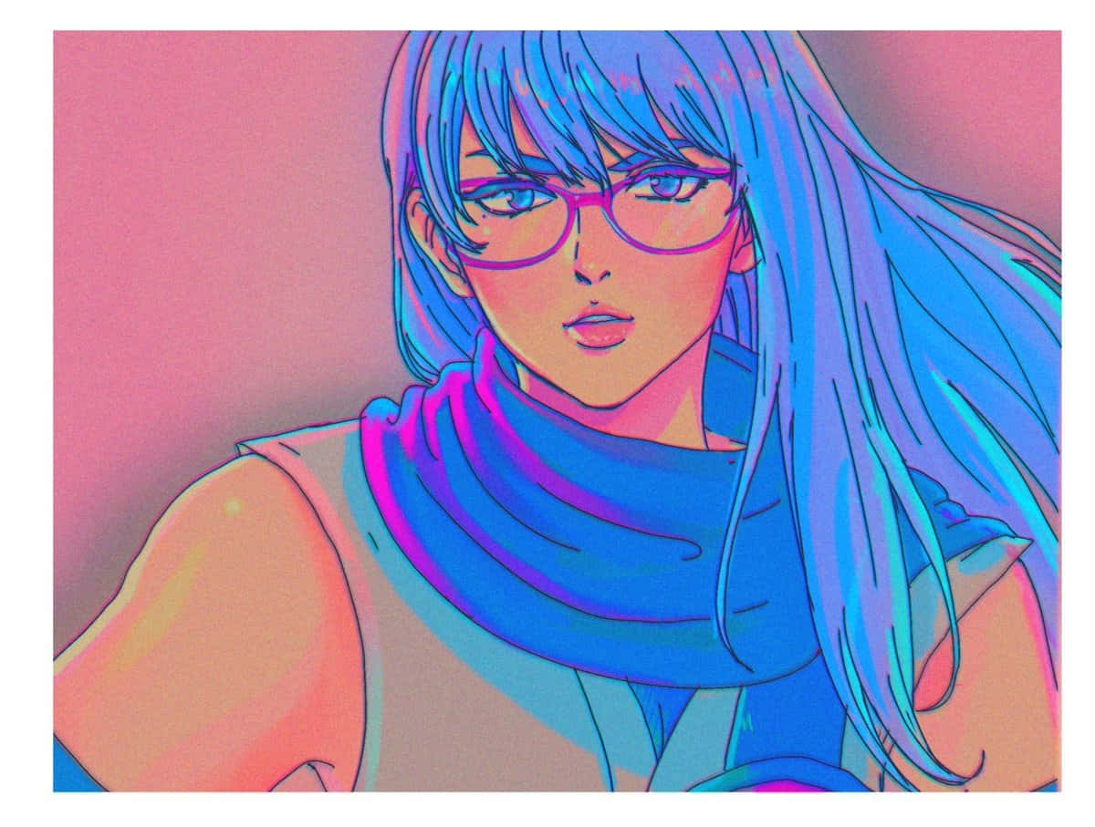 Retro Styled Blue Haired Anime Girl Wallpaper