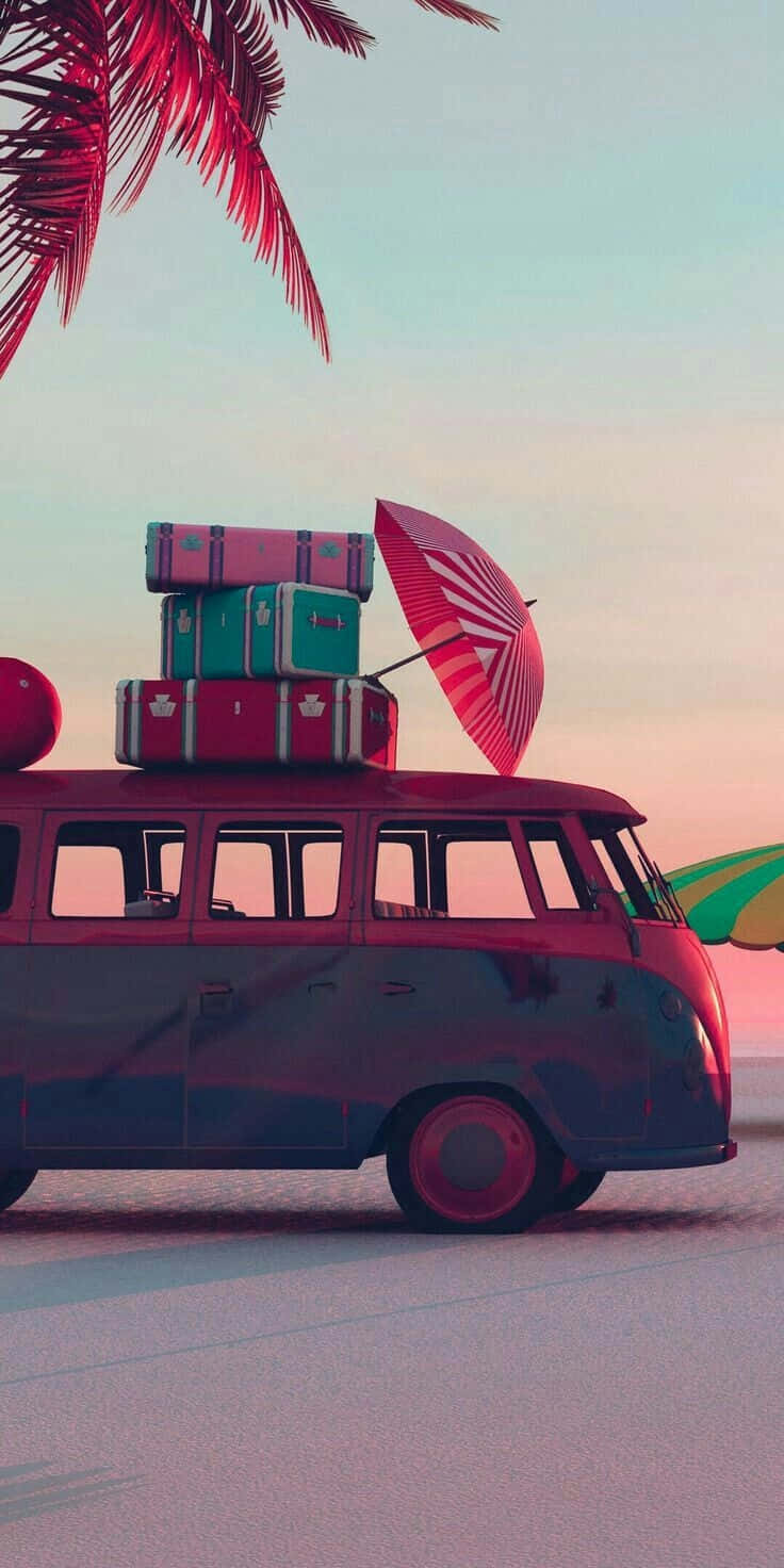 Retro Summer Van Beach Trip Wallpaper