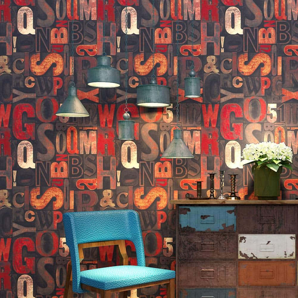 Retro Typography Interior Design Wallpaper