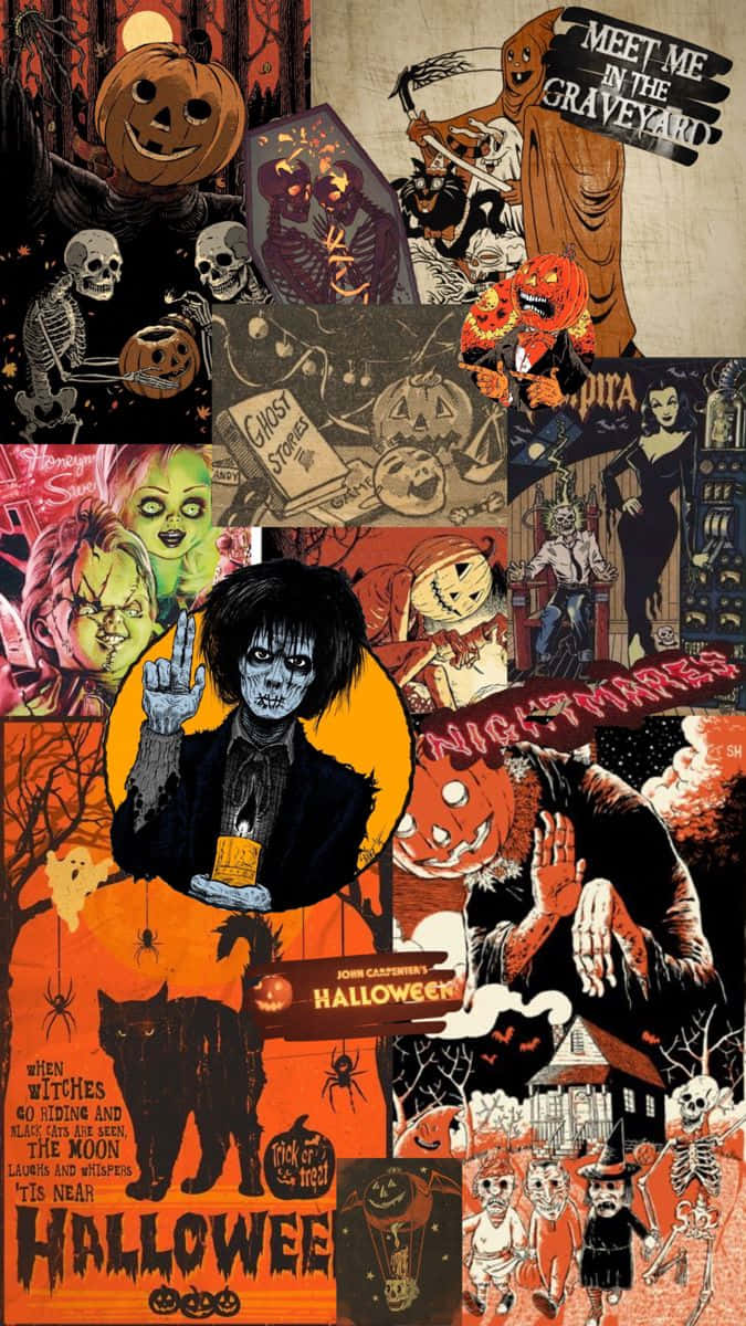 Retro Vintage Halloween Collage Wallpaper