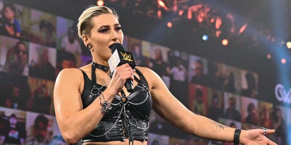 Rhea Ripley Speaking W W E Event Wallpaper