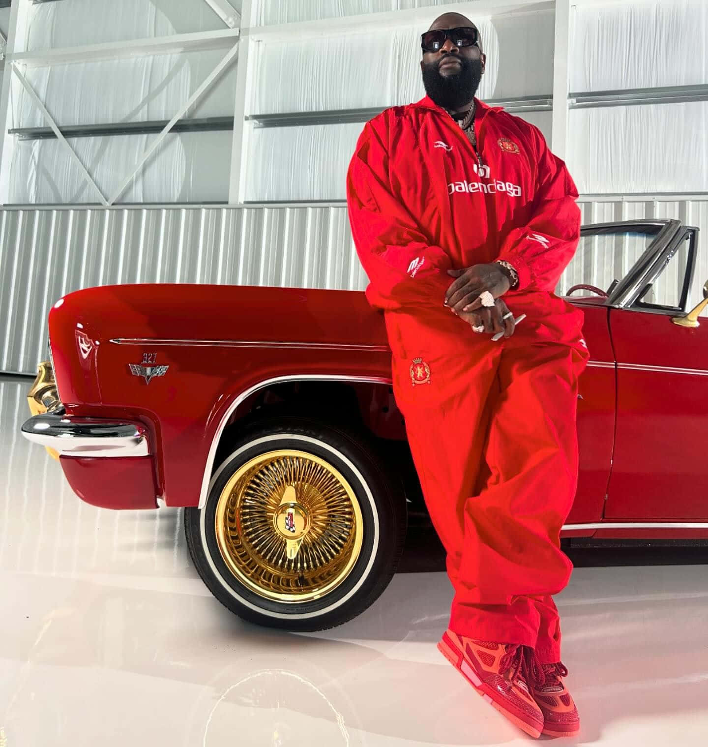 Rick Ross Red Outfit Classic Car Wallpaper