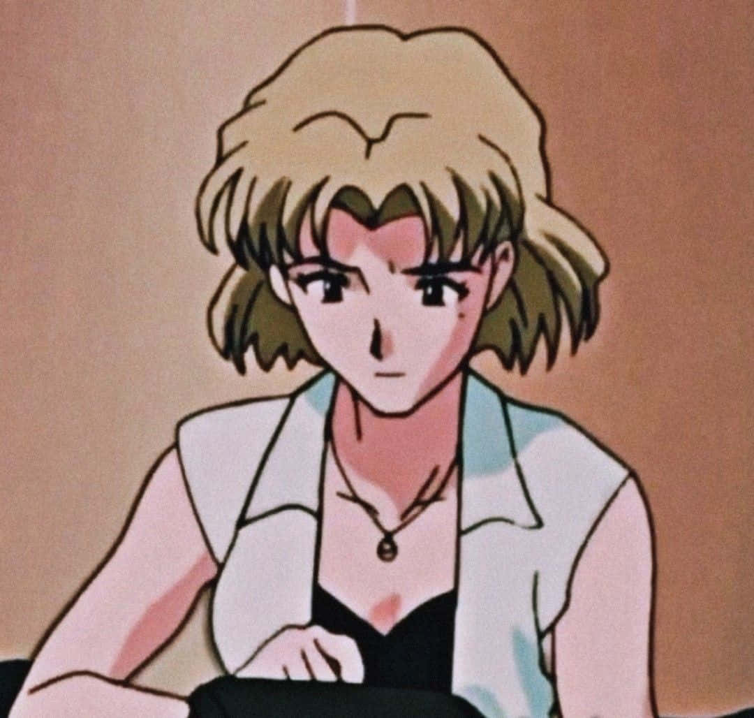 Ritsuko Akagi In Deep Thought While Working On A Computer Console Wallpaper