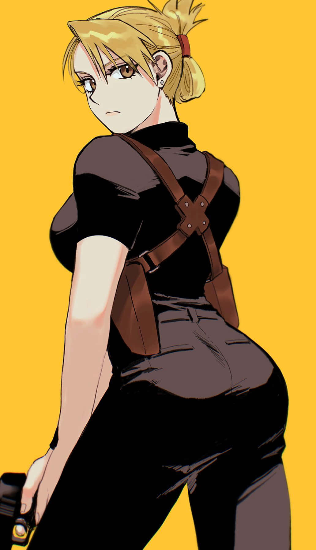 Riza Hawkeye Striking A Fierce Pose In Her Military Uniform Wallpaper