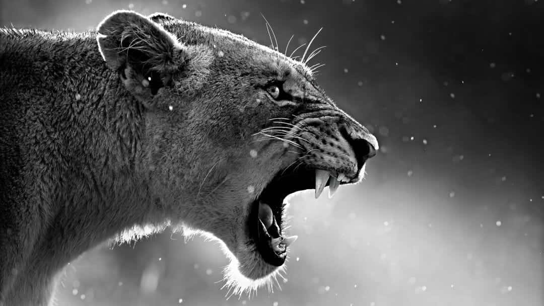 Roaring Black And White Lion Wallpaper