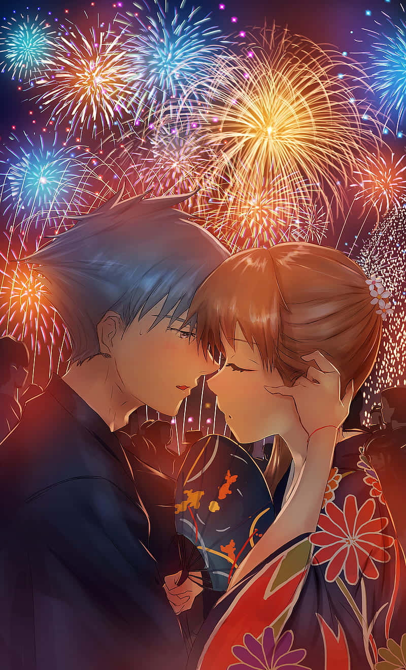 Romantic Anime Couple At Festival Wallpaper