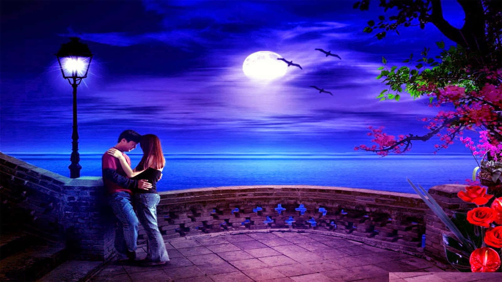 Romantic Full Moon Wallpaper