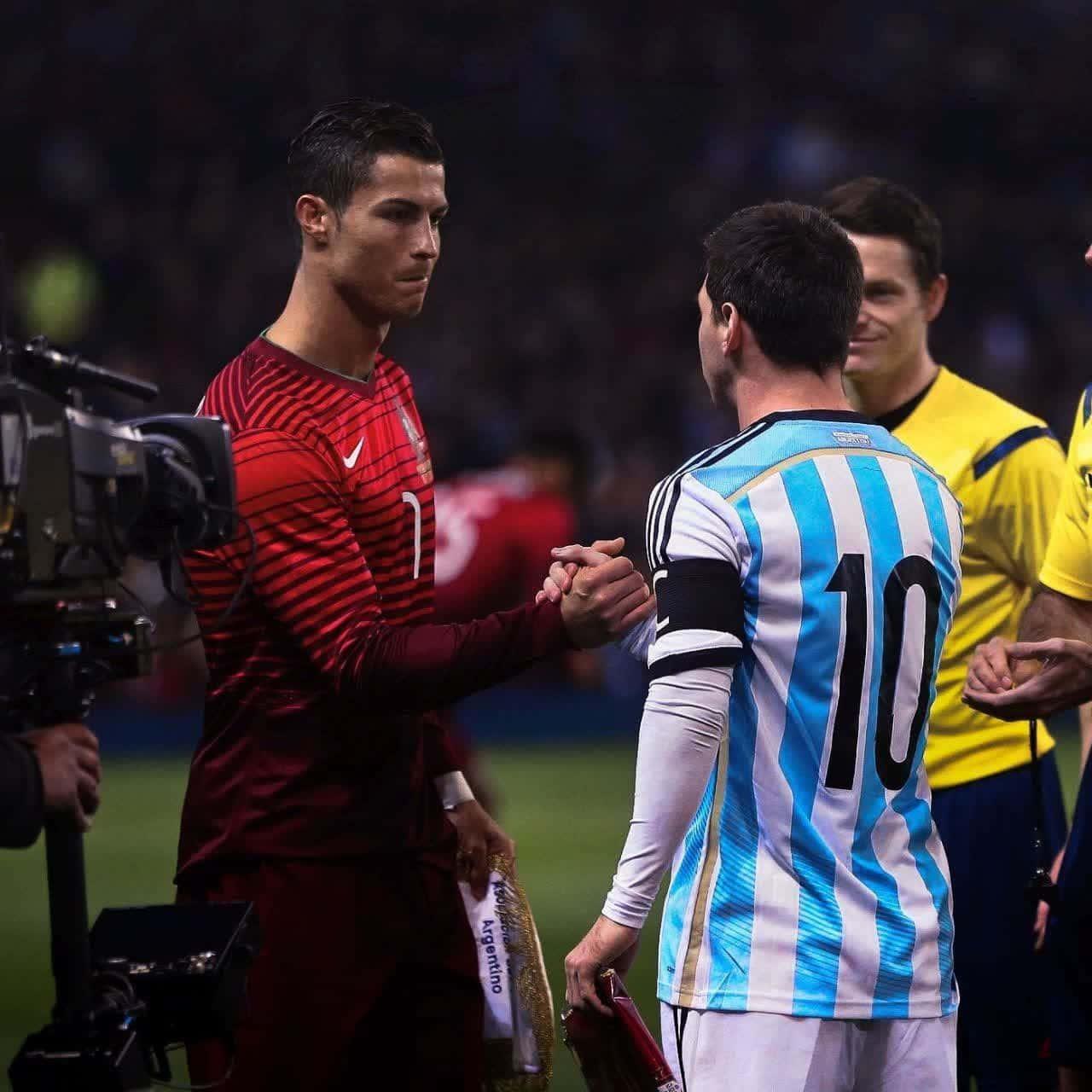 Ronaldo Messi Handshake Football Match Wallpaper