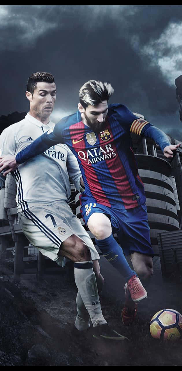 Ronaldovs Messi Football Rivals Dynamic Pose Wallpaper