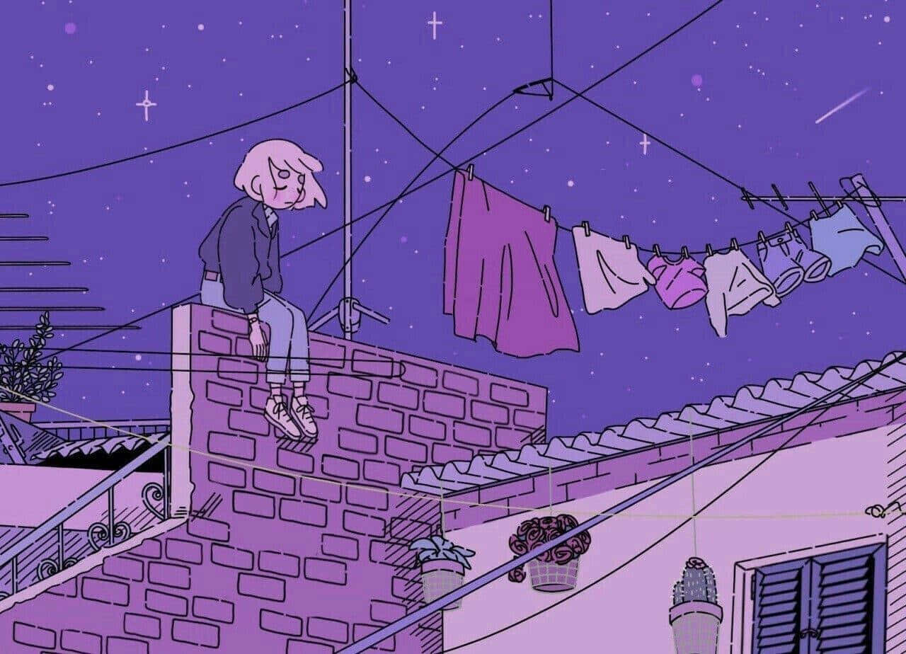 Rooftop Reverie90s Anime Aesthetic Wallpaper