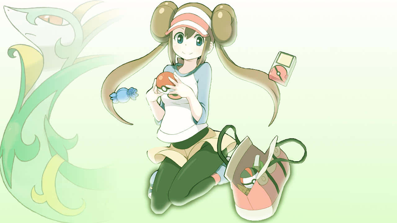 Rosa Holding A Pokeball Serperior Wallpaper