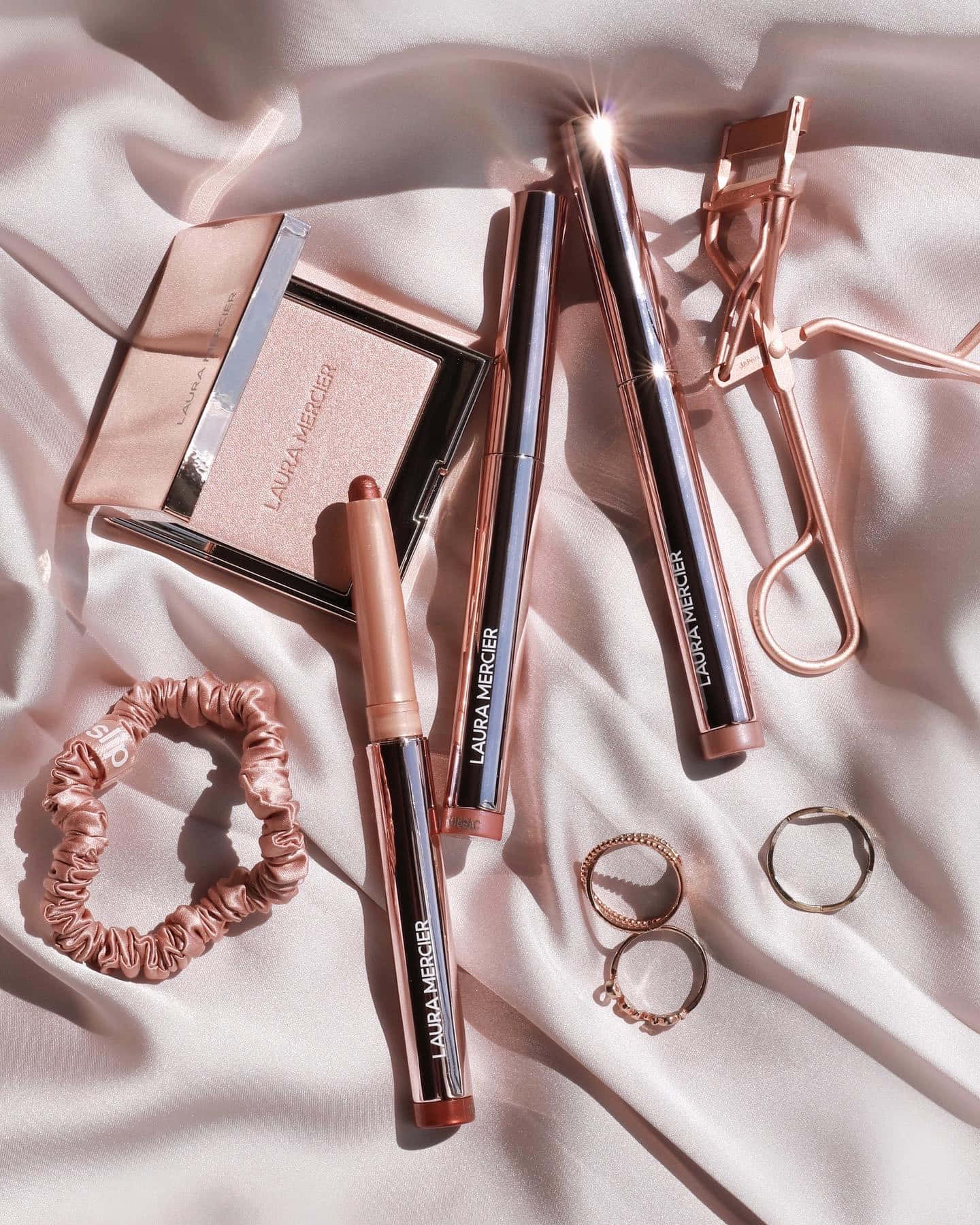 Rose Gold Makeup Accessories Aesthetic Wallpaper