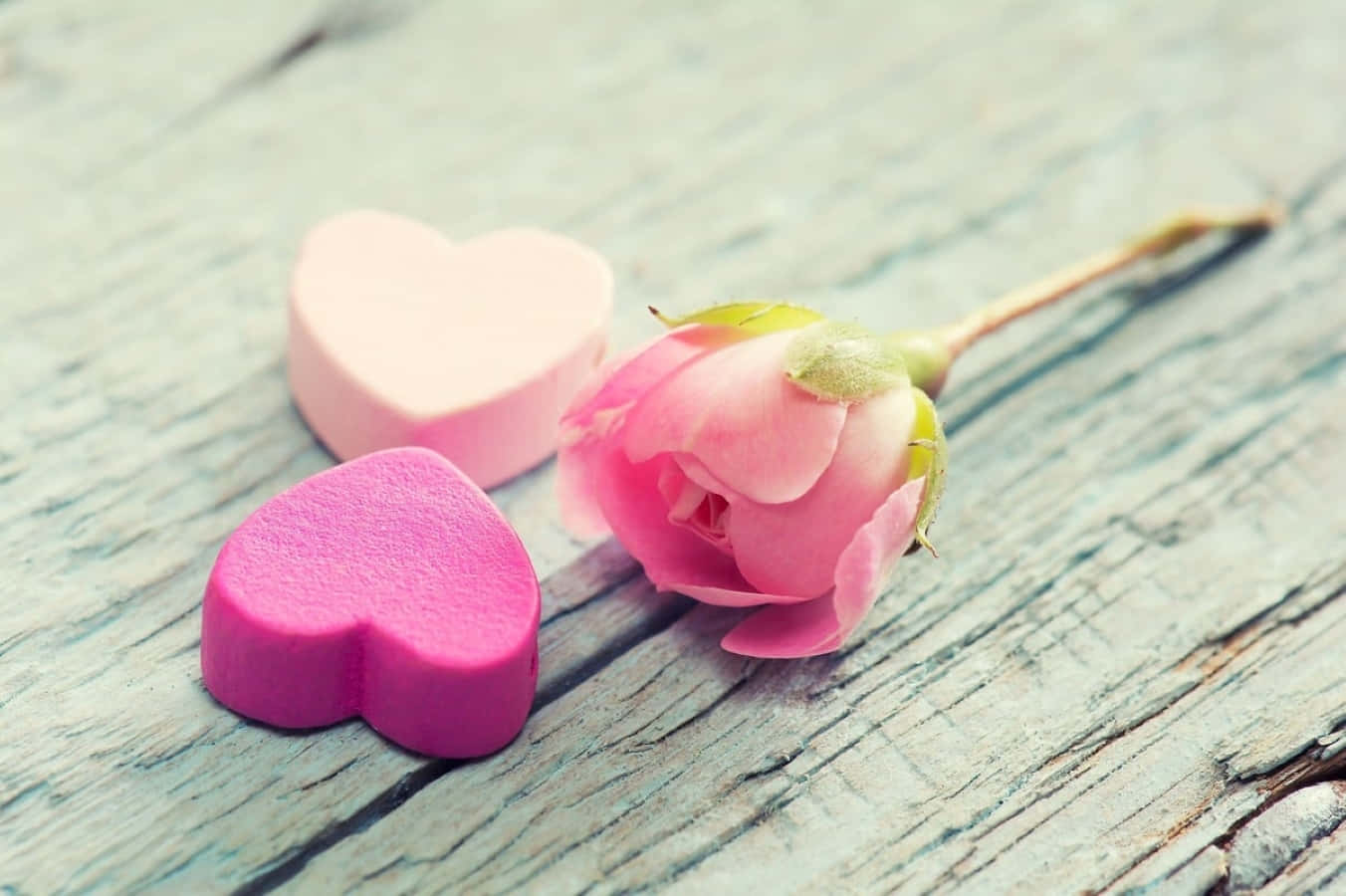 Rose Heart On Wooden Background Wallpaper