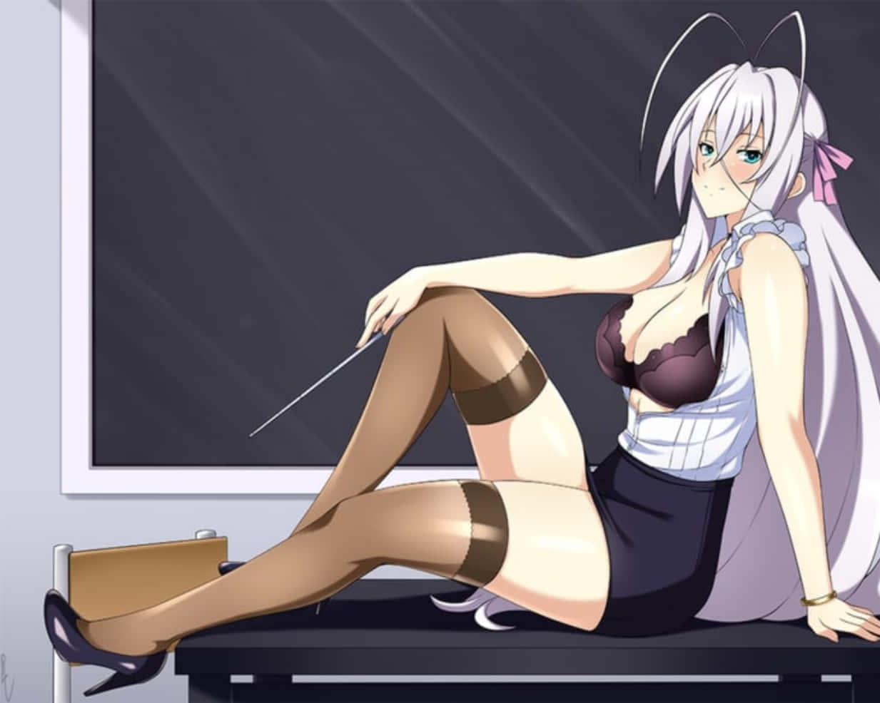 Rossweisse Anime Character Classroom Setting Wallpaper