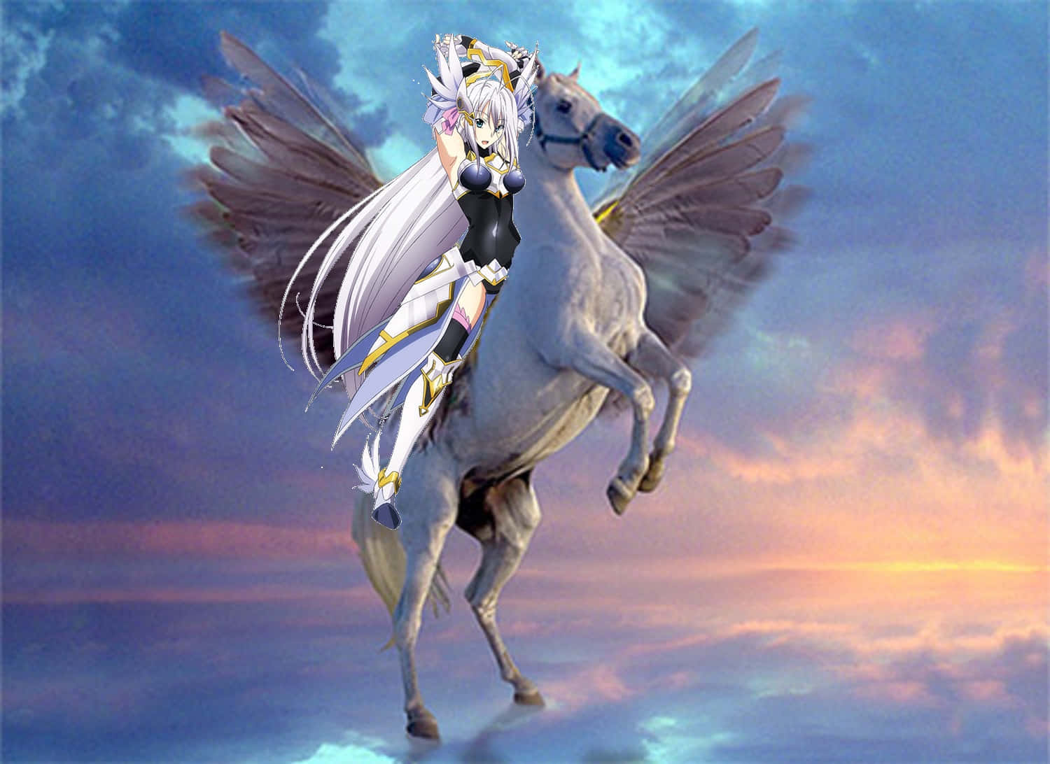 Rossweisse Riding Pegasus Fantasy Art Wallpaper