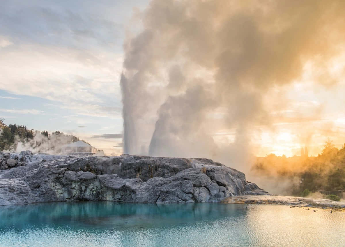 Rotorua Geothermal Geyser Sunset Wallpaper